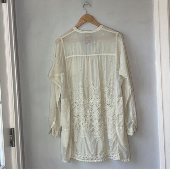 JOHNNY WAS Embroidered Blouse Tunic Cupra Rayon Pocket Long Cream - Picture 5 of 10